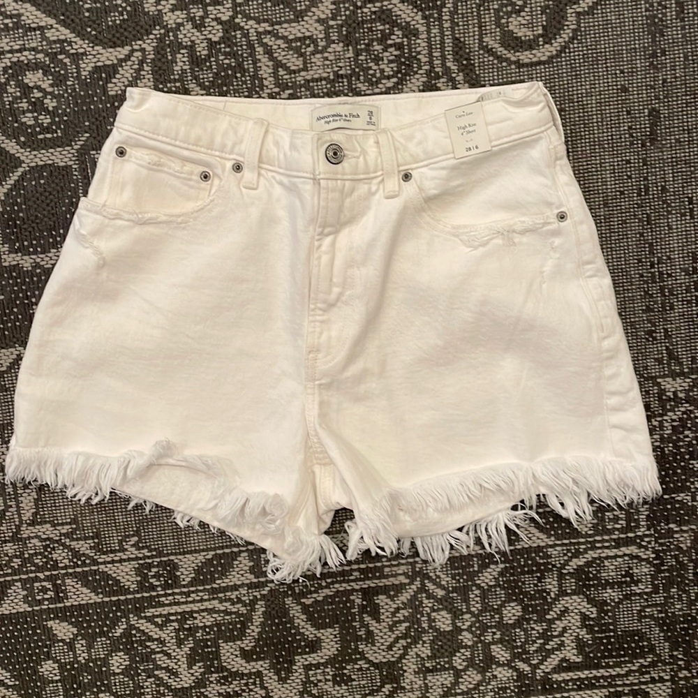 Abercrombie & Fitch White Denim Curve Love Shorts